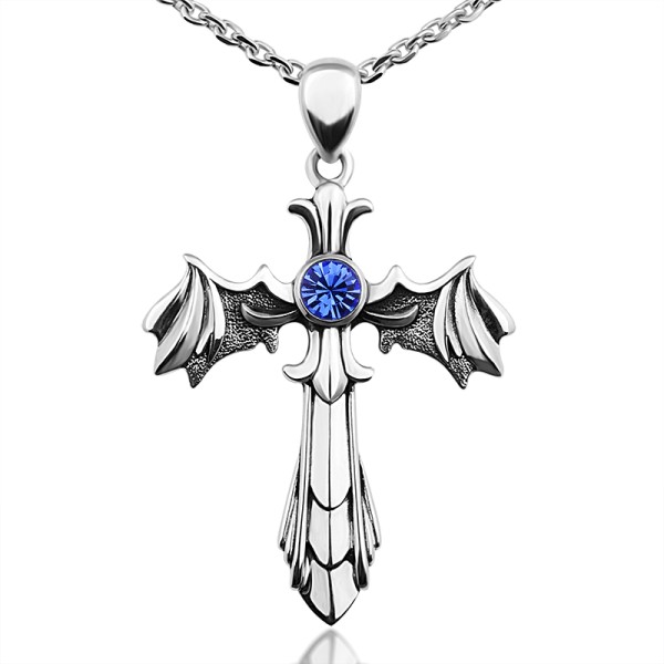 925 Silver Bat and Cross Pendant
